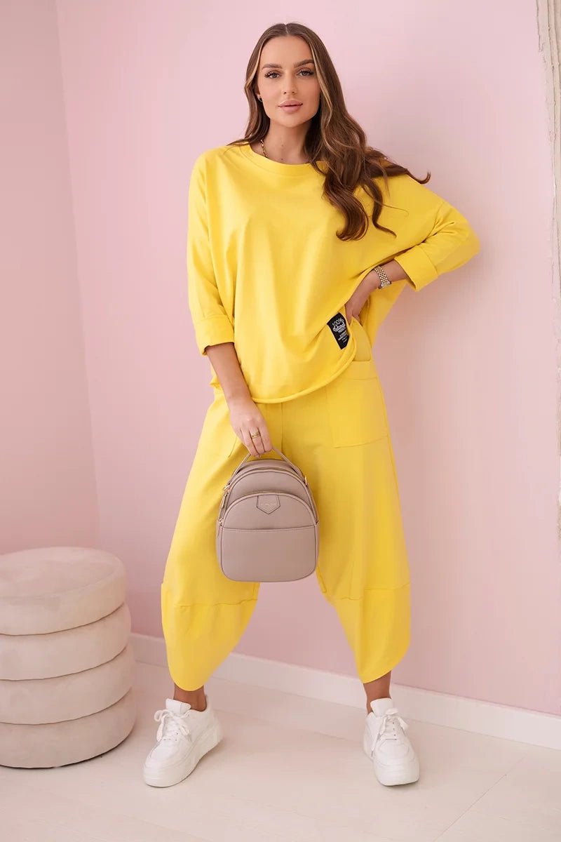 Cotton sweatshirt and pants 6171G / – Yellow цвет / color | Lexline Fashion