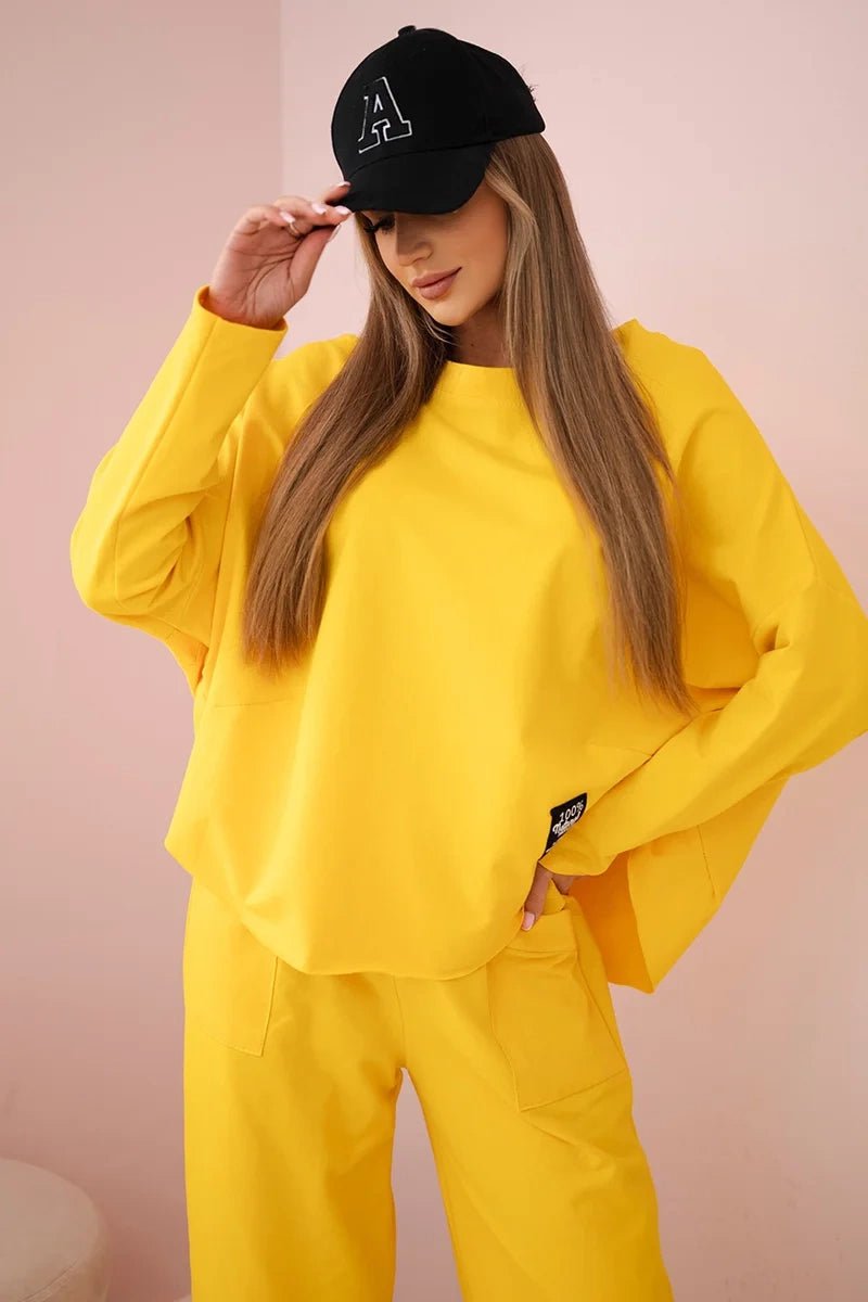 Cotton sweatshirt and pants 6171G / – Yellow || Dark цвет / color | Lexline Fashion