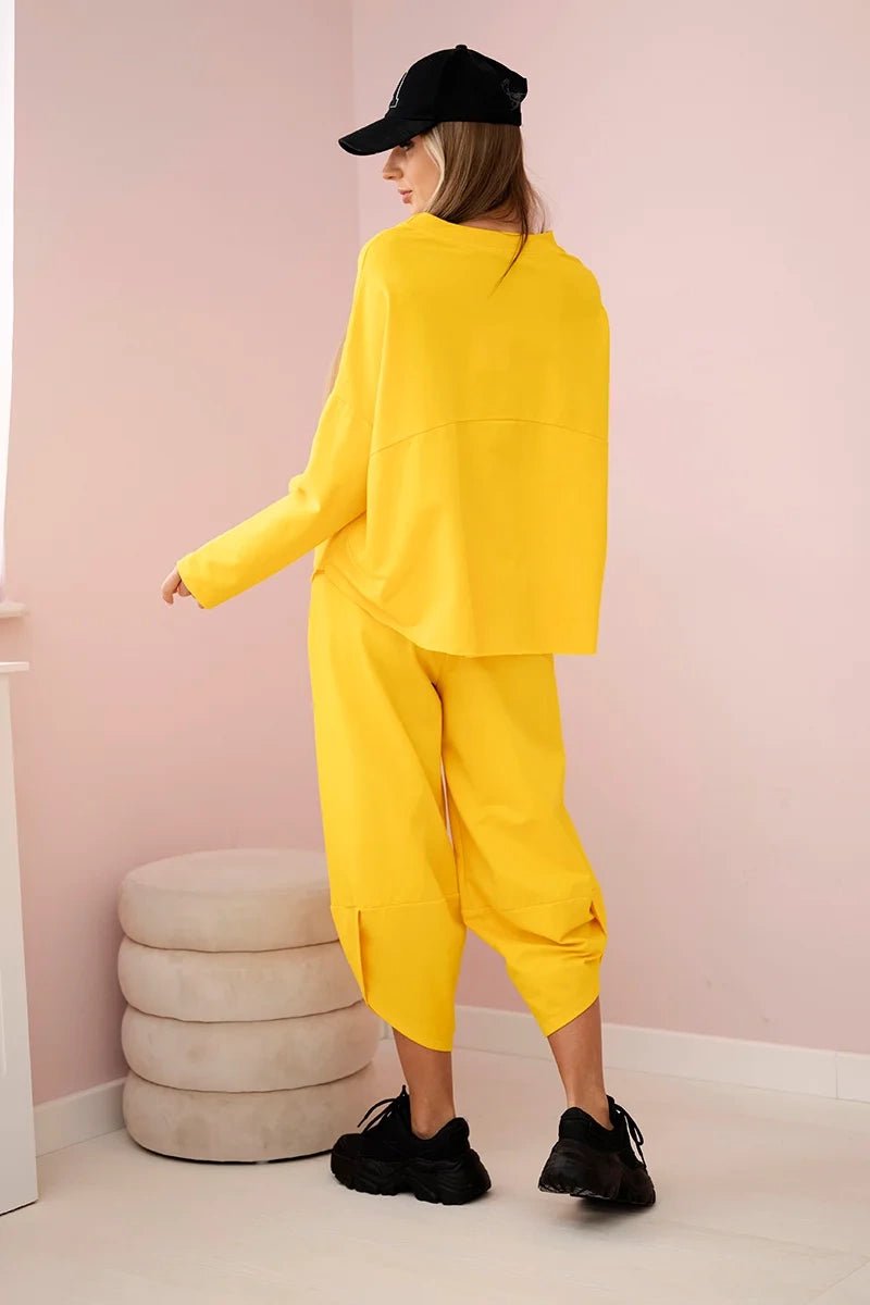 Cotton sweatshirt and pants 6171G / – Yellow || Dark цвет / color | Lexline Fashion