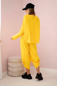 Cotton sweatshirt and pants 6171G / – Yellow || Dark цвет / color | Lexline Fashion
