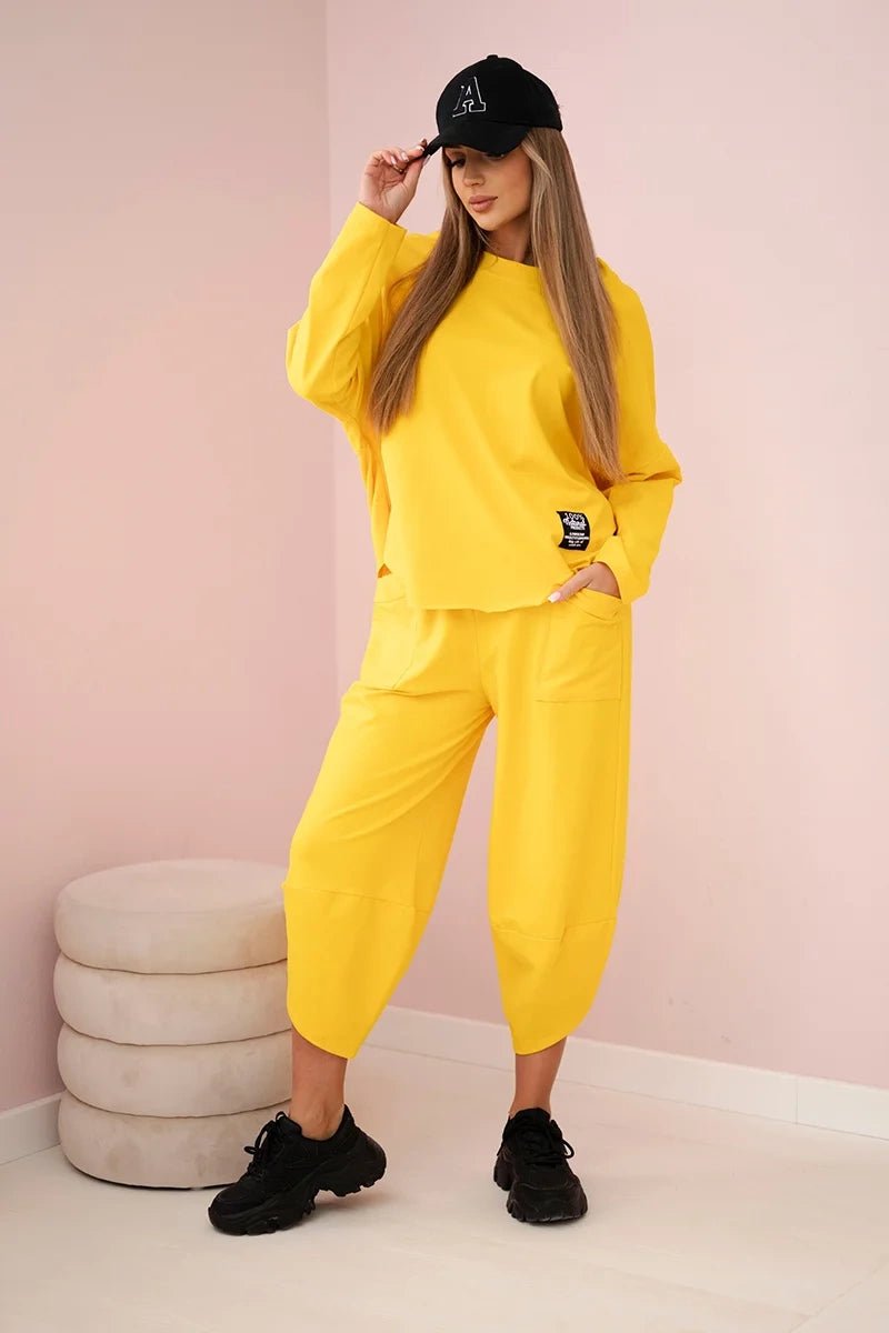 Cotton sweatshirt and pants 6171G / – Yellow || Dark цвет / color | Lexline Fashion