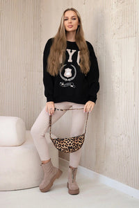 Cotton sweatshirt + leggings 9594 / – Black цвет / color | Lexline Fashion