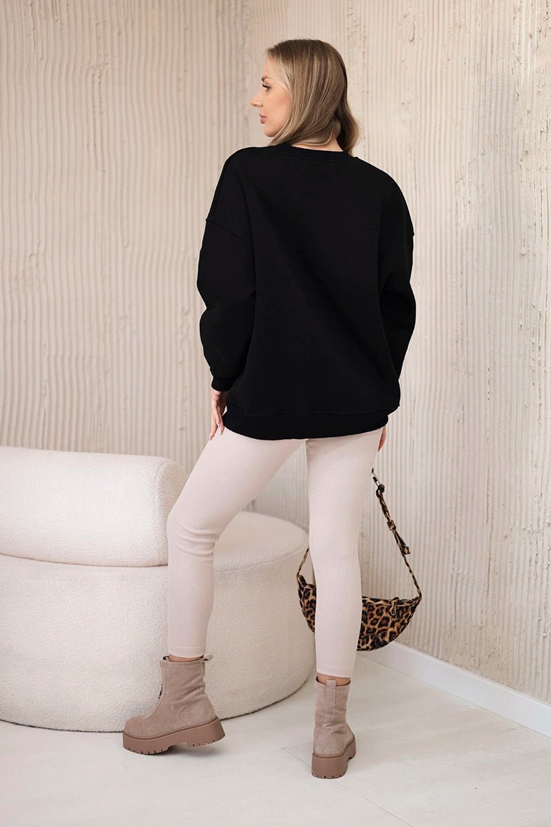 Cotton sweatshirt + leggings 9594 / – Black цвет / color | Lexline Fashion