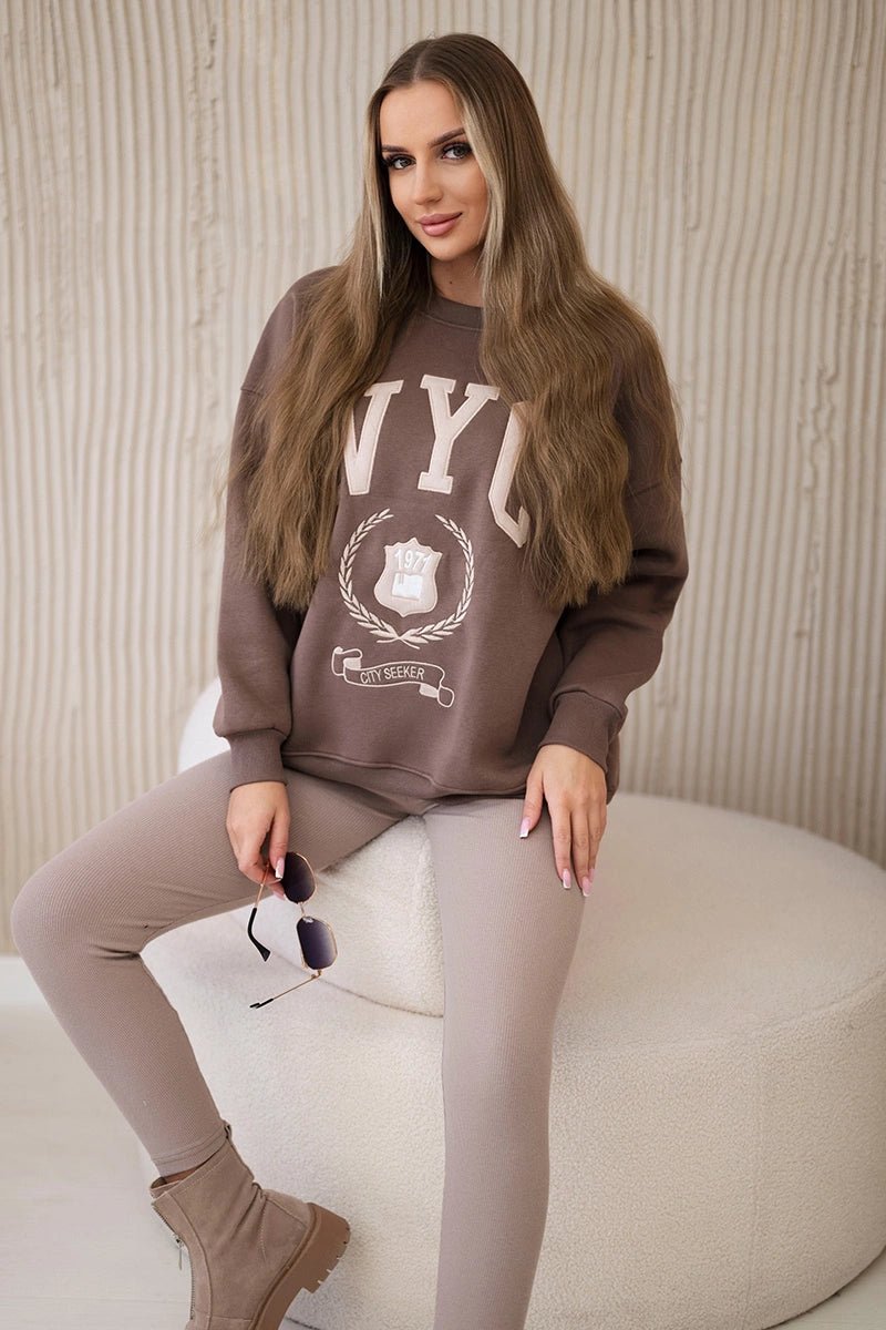 Cotton sweatshirt + leggings 9594 / – Brown цвет / color | Lexline Fashion