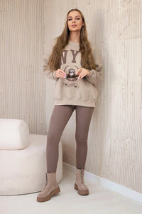 Cotton sweatshirt + leggings 9594 / – Dark || beige цвет / color | Lexline Fashion