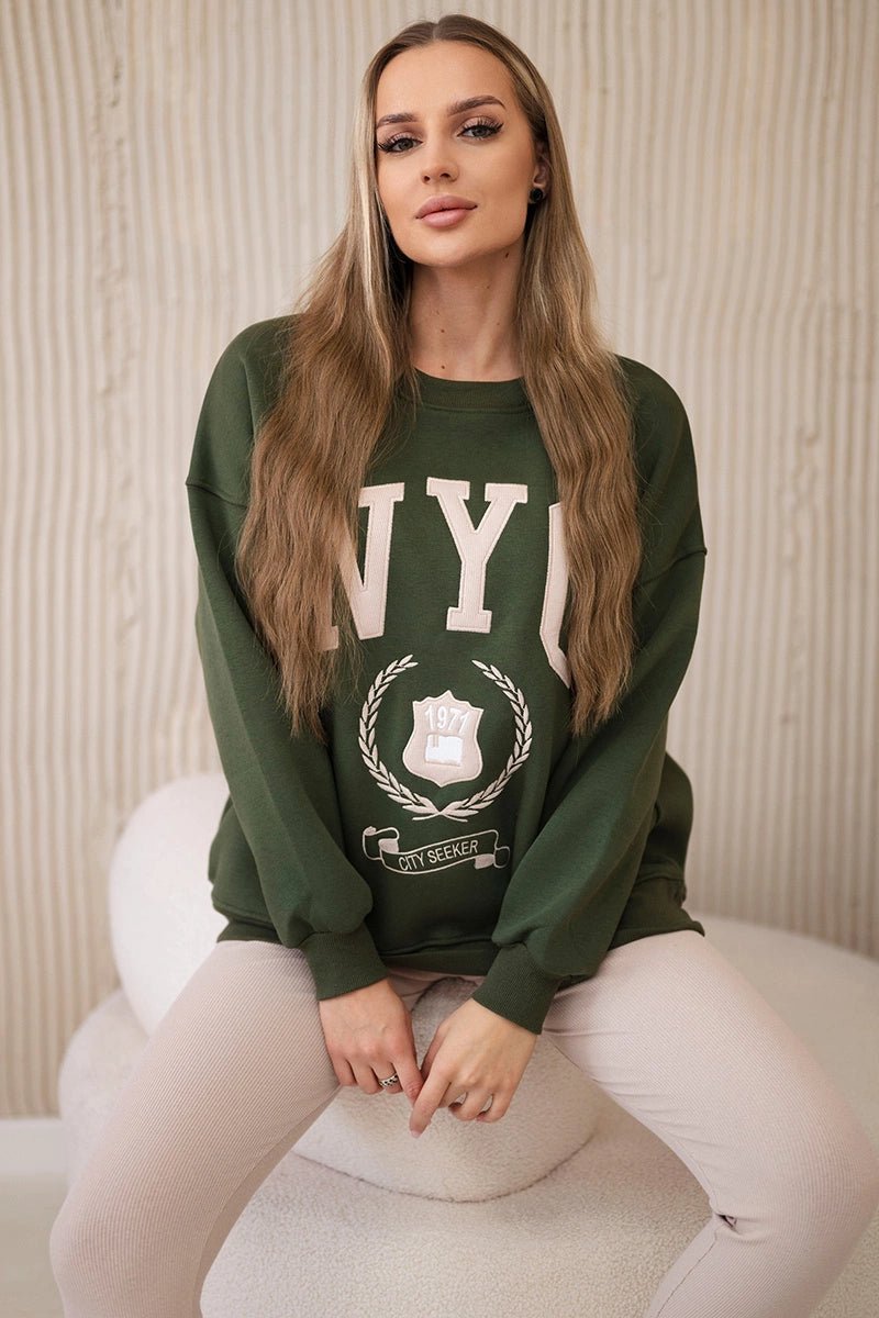 Cotton sweatshirt + leggings 9594 / – Khaki цвет / color | Lexline Fashion
