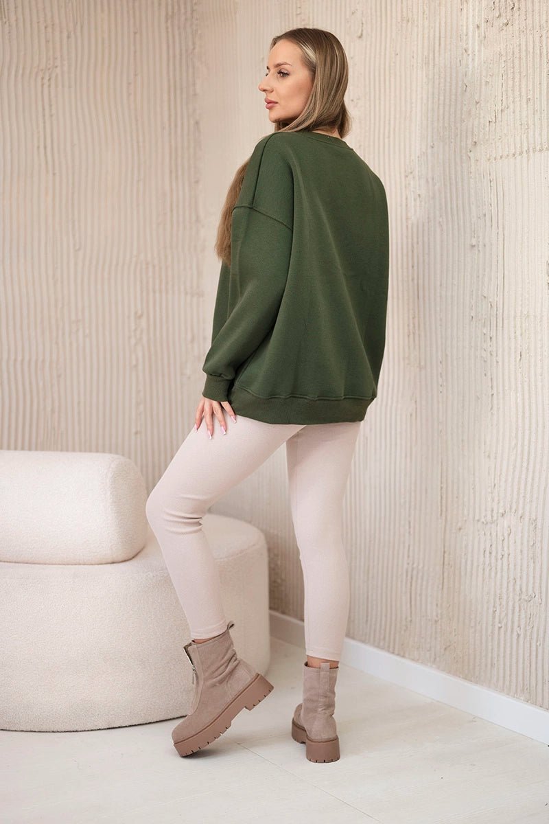Cotton sweatshirt + leggings 9594 / – Khaki цвет / color | Lexline Fashion