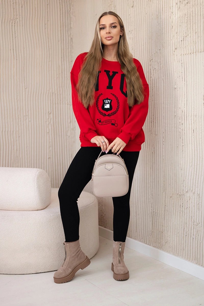 Cotton sweatshirt + leggings 9594 / – Red цвет / color | Lexline Fashion