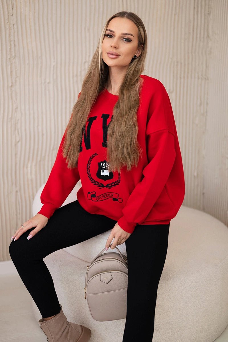 Cotton sweatshirt + leggings 9594 / – Red цвет / color | Lexline Fashion