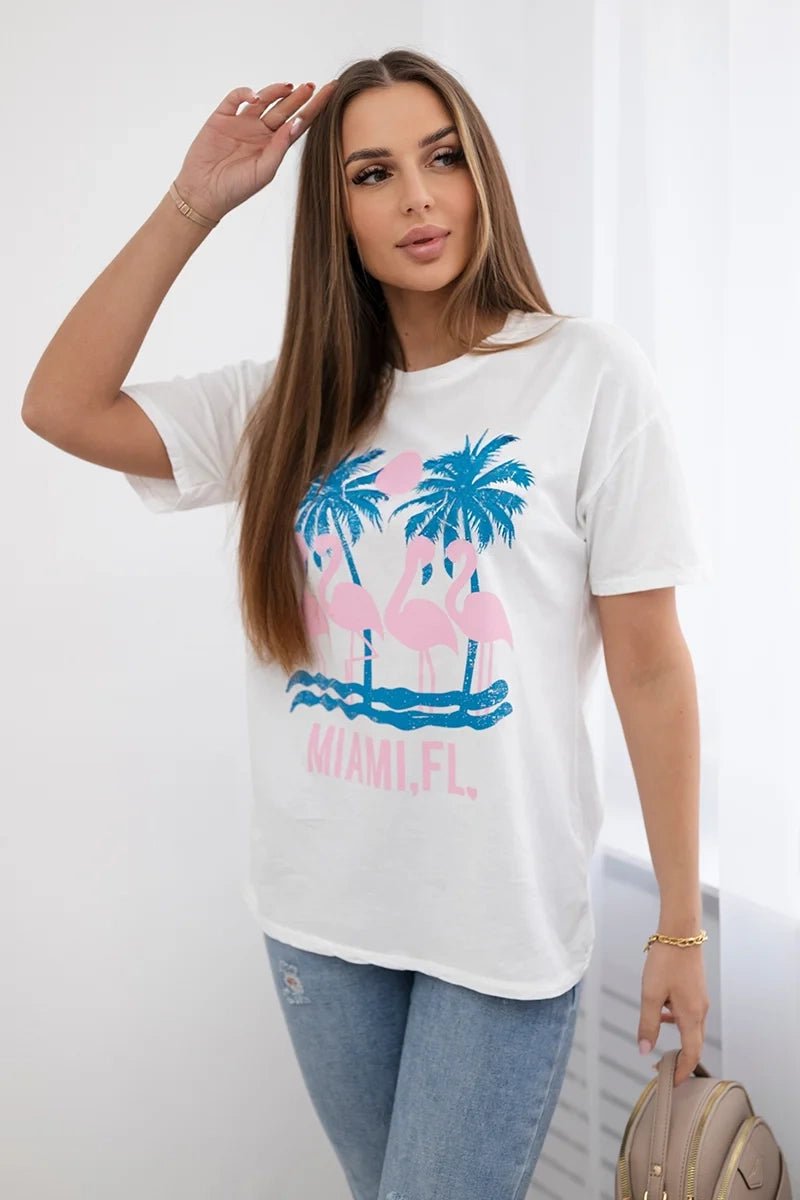 Cotton T-shirt Miami 01 - 2522 / – White цвет / color | Lexline Fashion