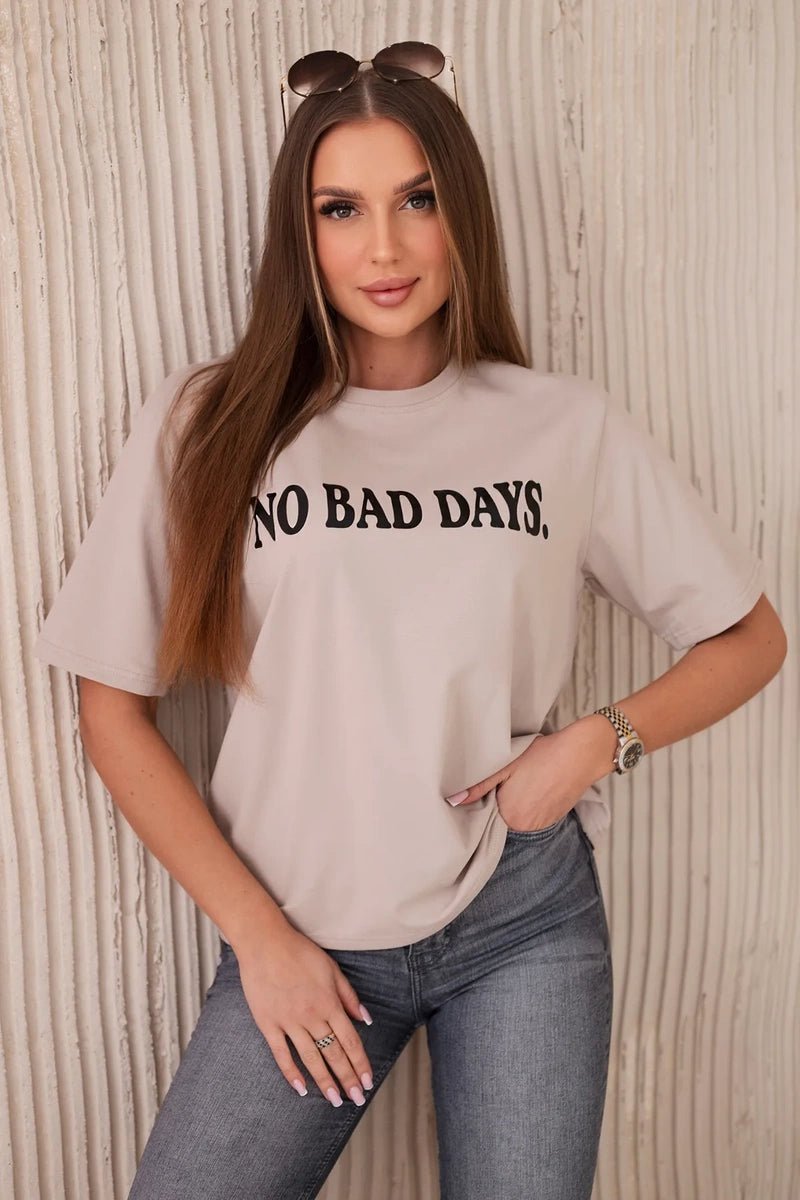 Cotton T-shirt No Bad Days 9811 / – Beige цвет / color | Lexline Fashion