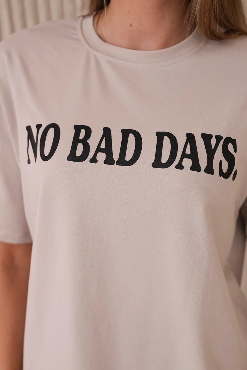 Cotton T-shirt No Bad Days 9811 / – Beige цвет / color | Lexline Fashion