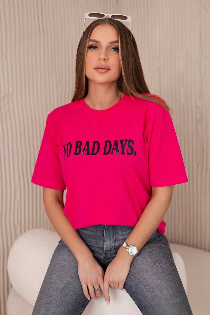 Cotton T-shirt No Bad Days 9811 / – Fuchsia цвет / color | Lexline Fashion