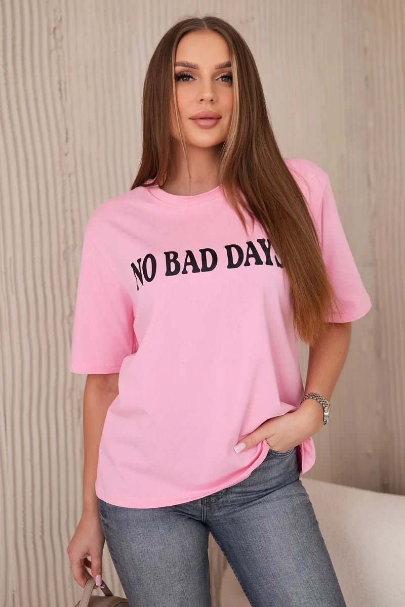 Cotton T-shirt No Bad Days 9811 / – Pink || Light цвет / color | Lexline Fashion