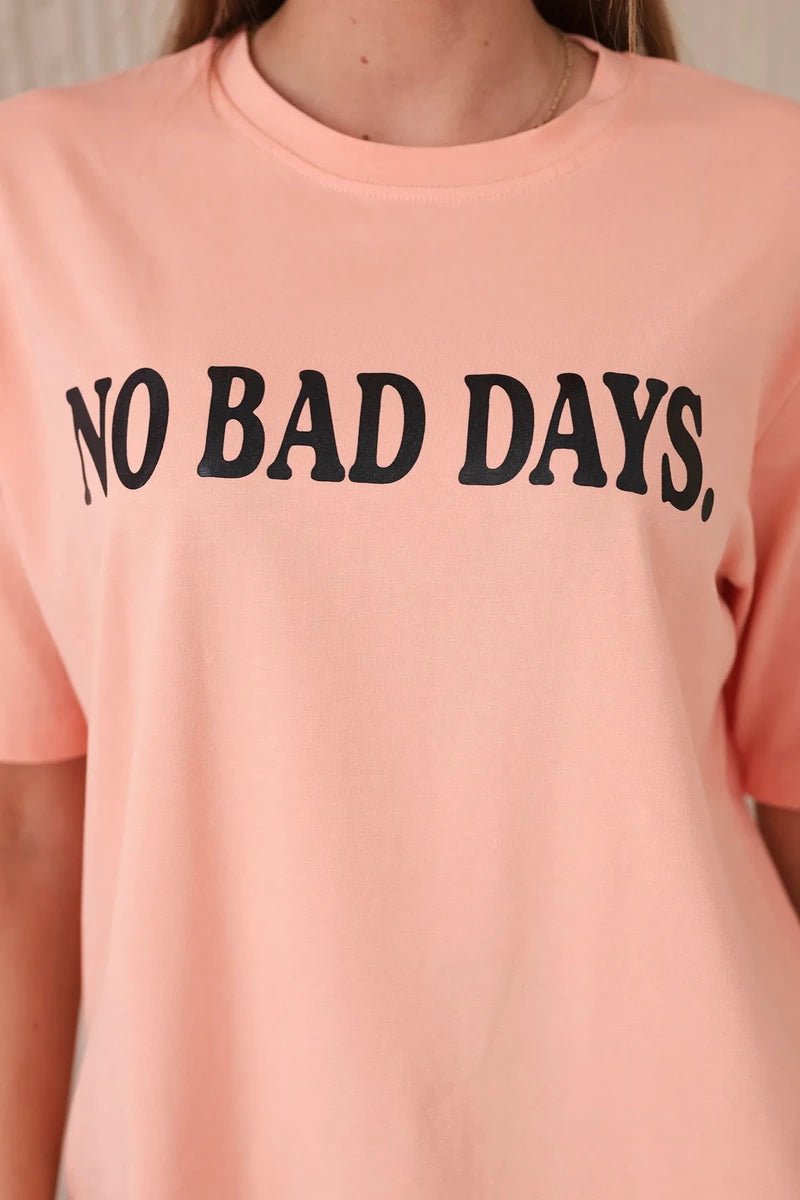 Cotton T-shirt No Bad Days 9811 / – Salmon цвет / color | Lexline Fashion
