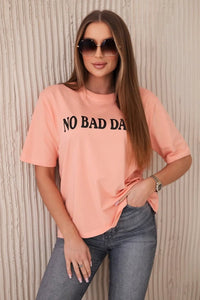 Cotton T-shirt No Bad Days 9811 / – Salmon цвет / color | Lexline Fashion