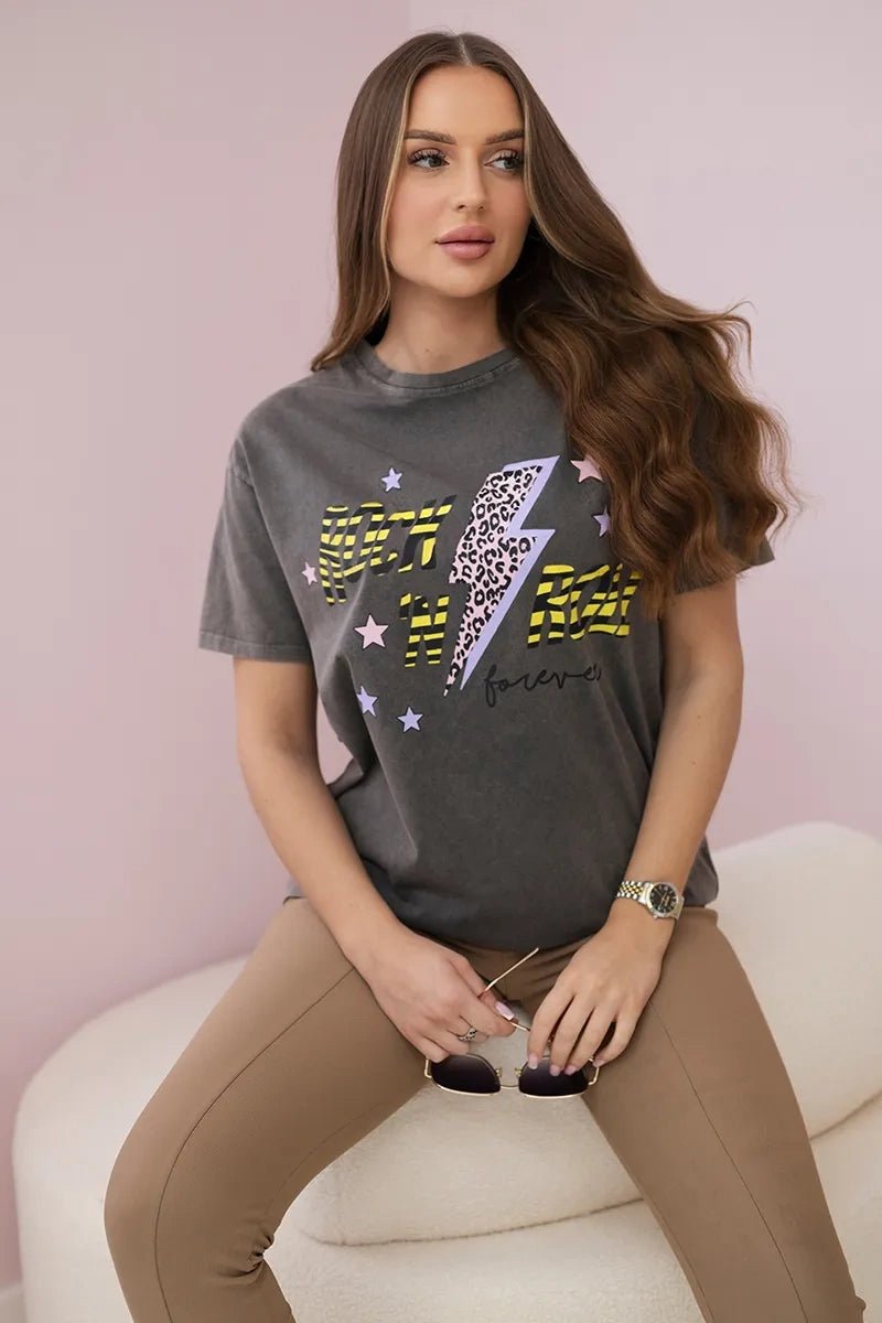 Cotton T-shirt Rock n roll 01 - 588 / – Brown цвет / color | Lexline Fashion