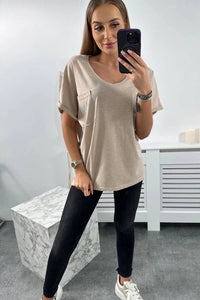 Cotton T-shirt with a pocket 7110 / – Beige цвет / color | Lexline Fashion