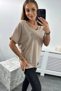 Cotton T-shirt with a pocket 7110 / – Beige цвет / color | Lexline Fashion