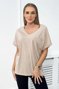 Cotton T-shirt with a pocket 7110 / – Beige цвет / color | Lexline Fashion