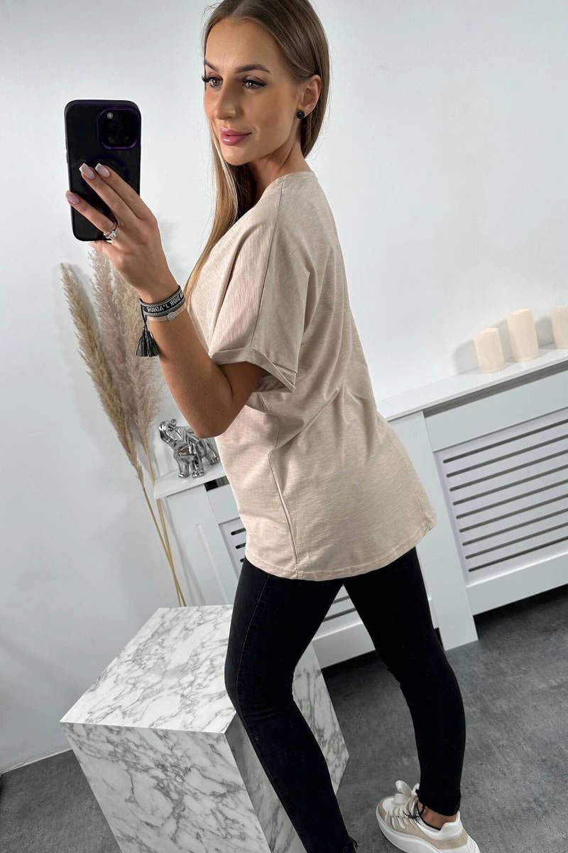 Cotton T-shirt with a pocket 7110 / – Beige цвет / color | Lexline Fashion