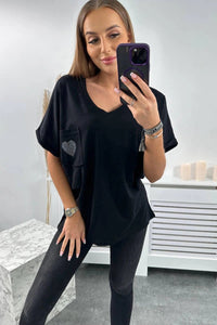 Cotton T-shirt with a pocket 7110 / – Black цвет / color | Lexline Fashion
