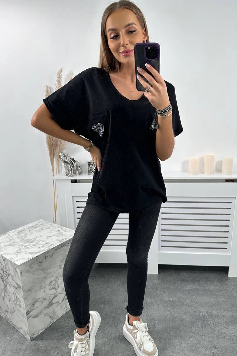 Cotton T-shirt with a pocket 7110 / – Black цвет / color | Lexline Fashion