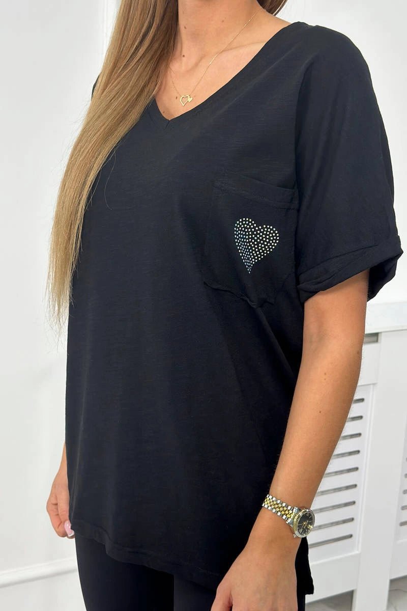Cotton T-shirt with a pocket 7110 / – Black цвет / color | Lexline Fashion