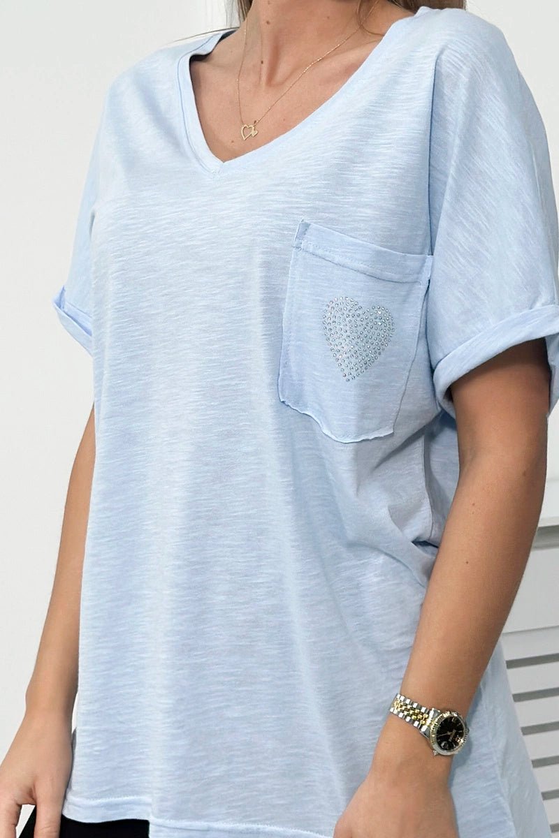 Cotton T-shirt with a pocket 7110 / – Blue цвет / color | Lexline Fashion