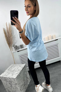 Cotton T-shirt with a pocket 7110 / – Blue цвет / color | Lexline Fashion