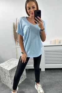 Cotton T-shirt with a pocket 7110 / – Blue цвет / color | Lexline Fashion