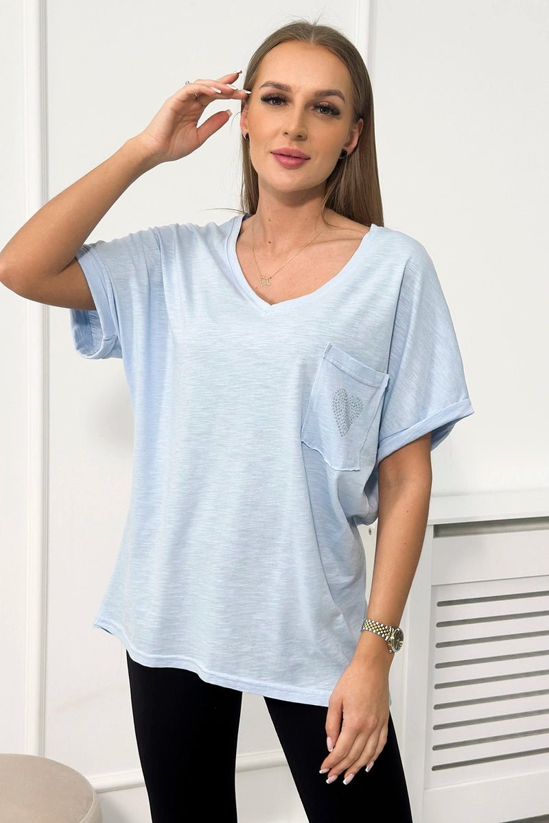 Cotton T-shirt with a pocket 7110 / – Blue цвет / color | Lexline Fashion