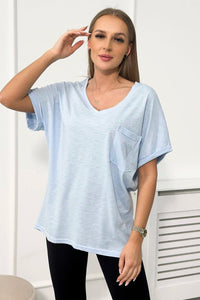 Cotton T-shirt with a pocket 7110 / – Blue цвет / color | Lexline Fashion