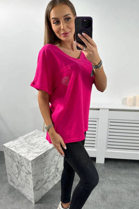 Cotton T-shirt with a pocket 7110 / – Fuchsia цвет / color | Lexline Fashion