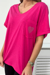 Cotton T-shirt with a pocket 7110 / – Fuchsia цвет / color | Lexline Fashion