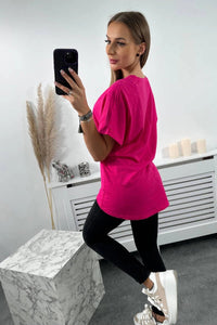 Cotton T-shirt with a pocket 7110 / – Fuchsia цвет / color | Lexline Fashion