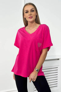 Cotton T-shirt with a pocket 7110 / – Fuchsia цвет / color | Lexline Fashion