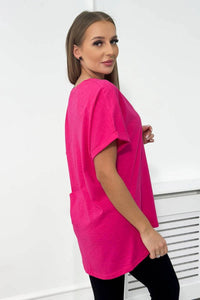 Cotton T-shirt with a pocket 7110 / – Fuchsia цвет / color | Lexline Fashion