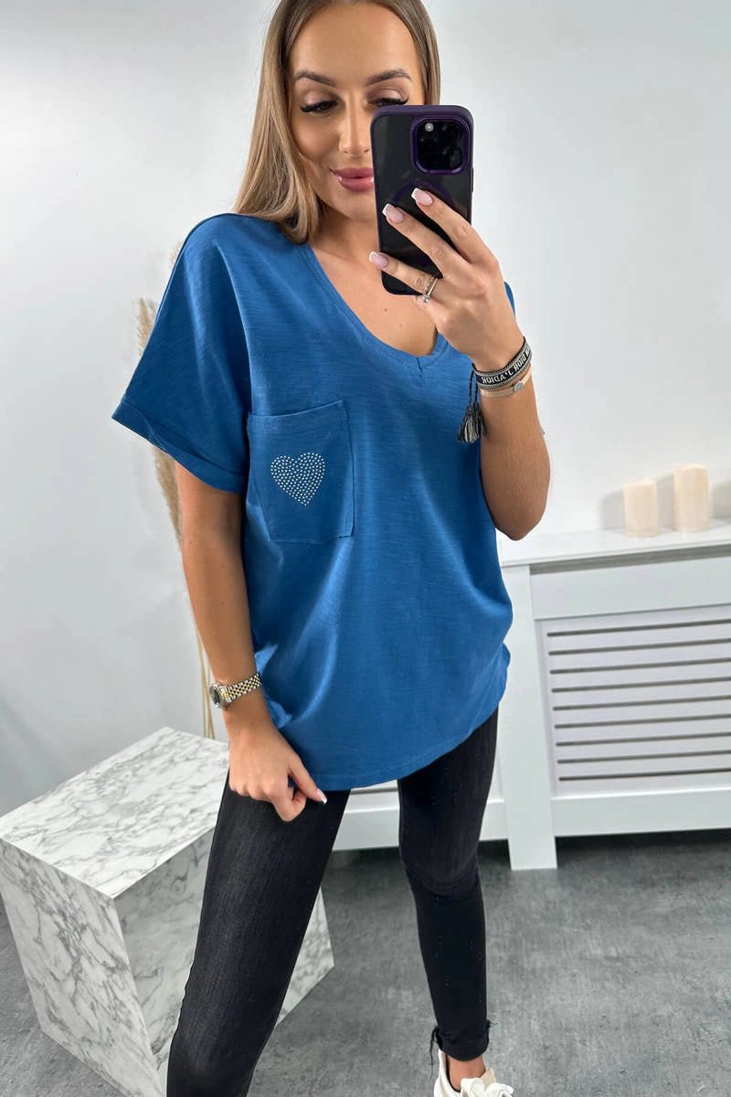 Cotton T-shirt with a pocket 7110 / – Jeans цвет / color | Lexline Fashion