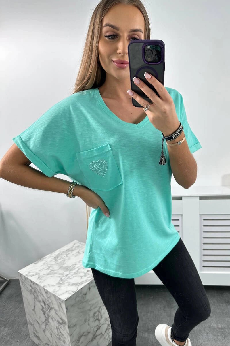 Cotton T-shirt with a pocket 7110 / – Mint цвет / color | Lexline Fashion