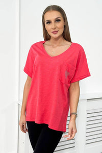 Cotton T-shirt with a pocket 7110 / – Raspberry цвет / color | Lexline Fashion