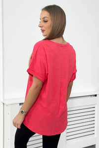 Cotton T-shirt with a pocket 7110 / – Raspberry цвет / color | Lexline Fashion