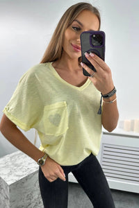 Cotton T-shirt with a pocket 7110 / – Yellow цвет / color | Lexline Fashion