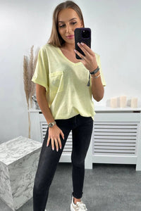Cotton T-shirt with a pocket 7110 / – Yellow цвет / color | Lexline Fashion