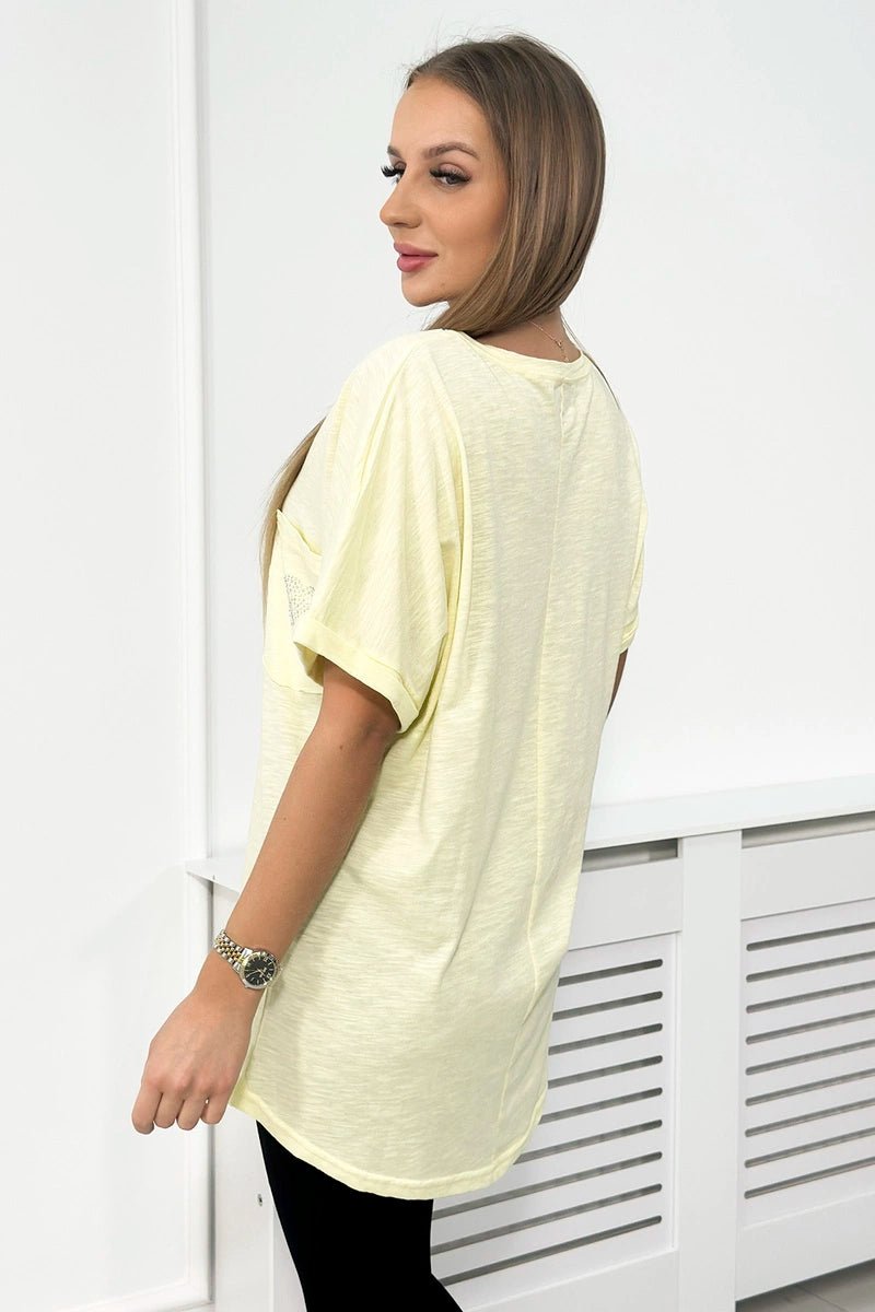 Cotton T-shirt with a pocket 7110 / – Yellow цвет / color | Lexline Fashion