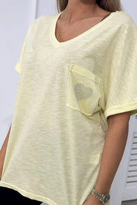 Cotton T-shirt with a pocket 7110 / – Yellow цвет / color | Lexline Fashion