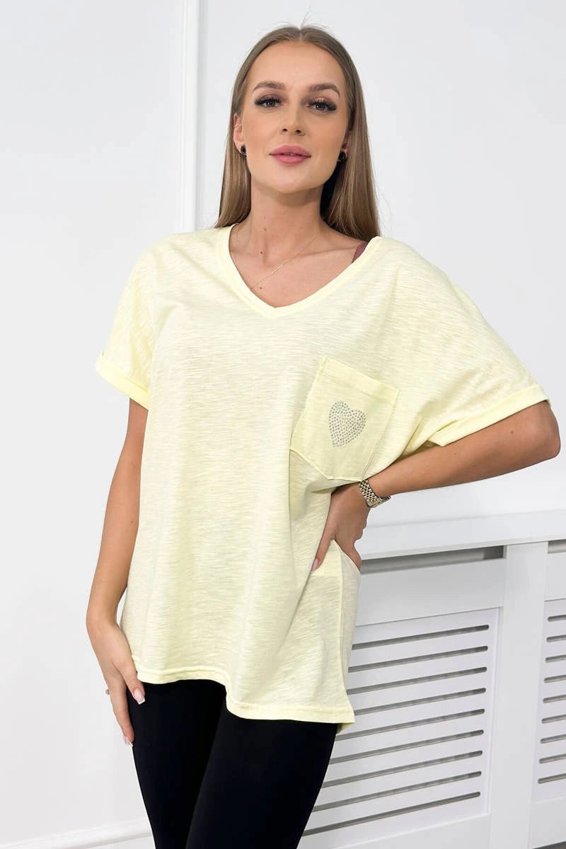 Cotton T-shirt with a pocket 7110 / – Yellow цвет / color | Lexline Fashion