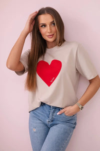 Cotton T-shirt with print 9810 / – Beige цвет / color | Lexline Fashion