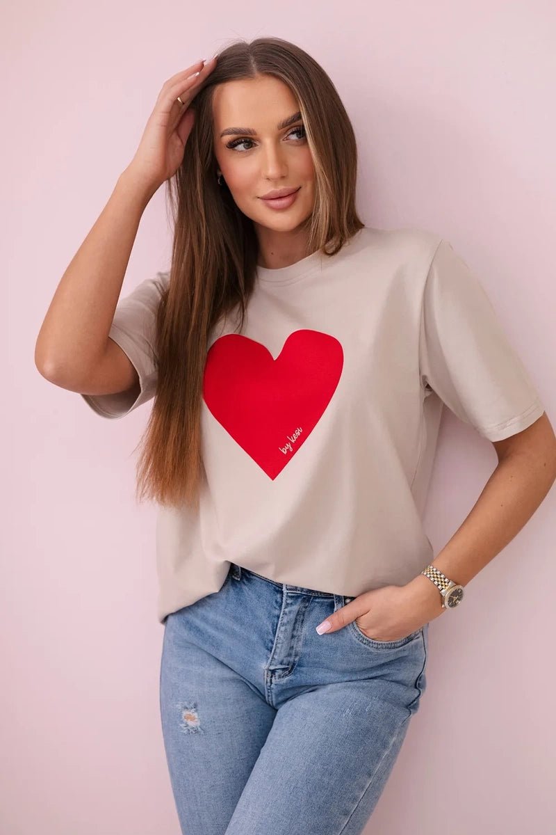 Cotton T-shirt with print 9810 / – Beige цвет / color | Lexline Fashion