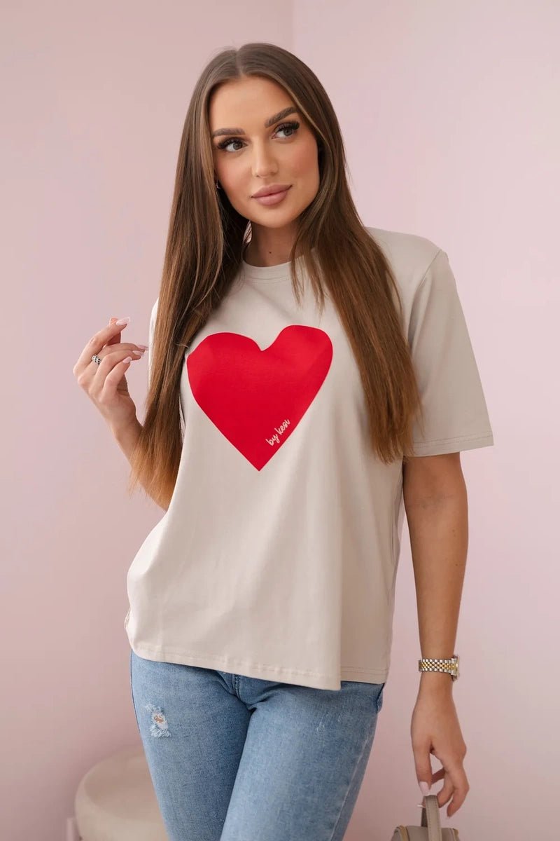 Cotton T-shirt with print 9810 / – Beige цвет / color | Lexline Fashion